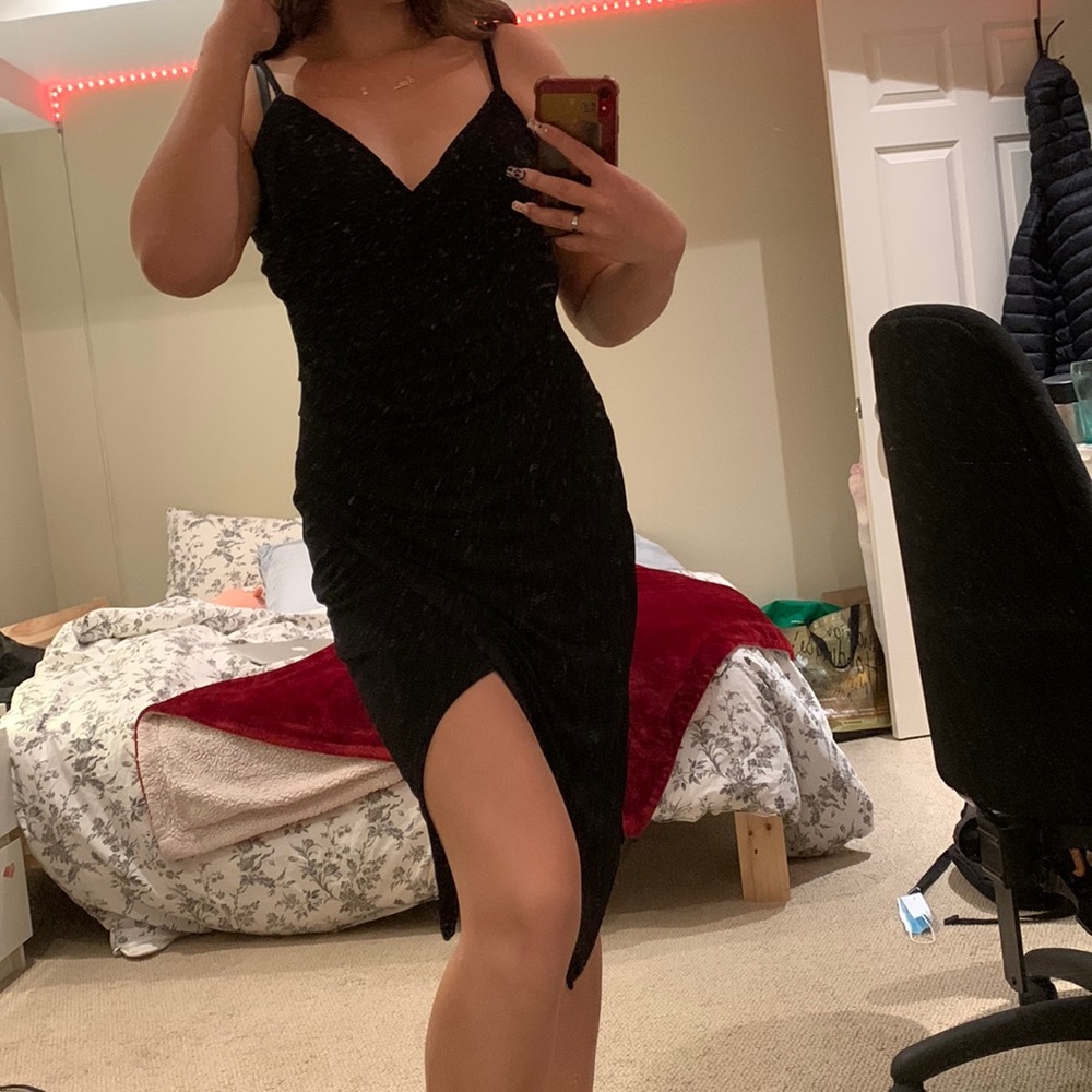 black slit mini dress